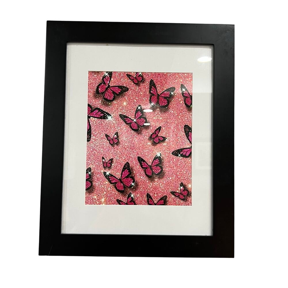Pink + Black Glitter Butterfly Wall Art